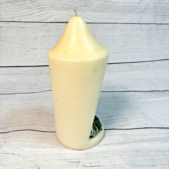 Vintage Christmas Pillar Candle 6.5" Inset Painted Lantern Holly Greenery - Picture 4 of 4